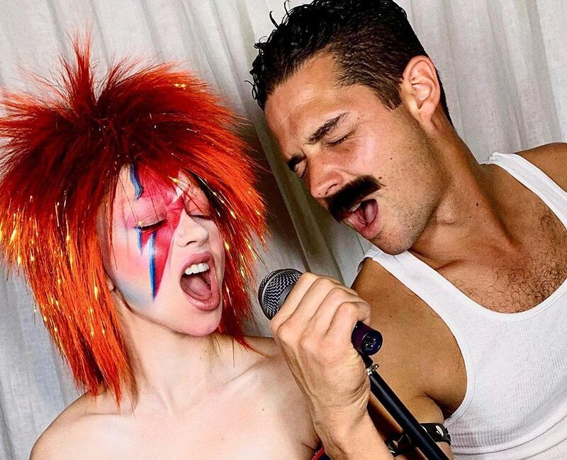 Sarah Hyland and Wells Adams as David Bowie and Freddie Mercury. Instagram   