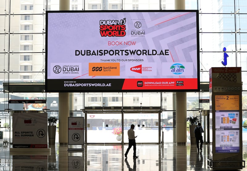 The indoor sports courts, gym and running track are set up inside Za’abeel Halls 3 to 6  in Dubai World Trade Centre.