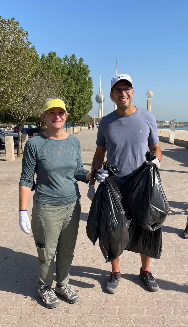 US ambassador to Kuwait, Alina L Romanowski, takes part in a clean-up campaign at Asheraj beach. World Cleanup Day is an annual global event to fight the global waste problem. Photo: US ambassador to Kuwait