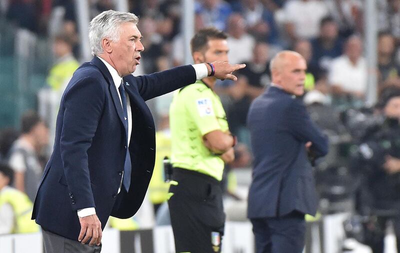 Napoli manager Carlo Ancelotti shouts instructions from the touchline. EPA