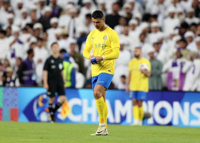 Al Nassr's Cristiano Ronaldo during his side's 1-0 defeat to Al Ain in the AFC Champions League quarter-final first leg at Hazza bin Zayed Stadium, Al Ain. All photos: Chris Whiteoak / The National