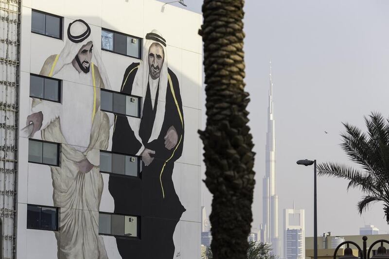 Street art along December 2 stretti n Al Satwa in Dubai commemorates the UAE’s Founding Father Sheikh Zayed. Christopher Pike / The National