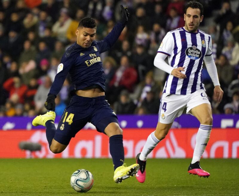 Real Madrid's Brazilian midfielder Casemiro shoots. AFP