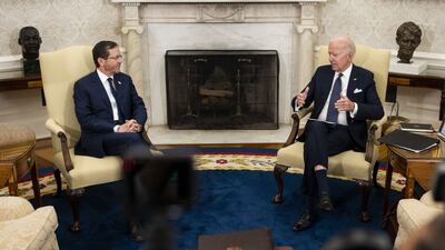 US President Joe Biden meets Israeli President Isaac Herzog at the White House in Washington last October. Bloomberg