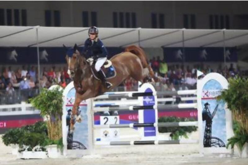 Katharina Offel, on board Fidji Island, won the final round of the Global Champions Tour (GCT) at Al Forsan Sports Resort in on Saturday - her first GCT triumph. Fatima Al Marzooqi / The National