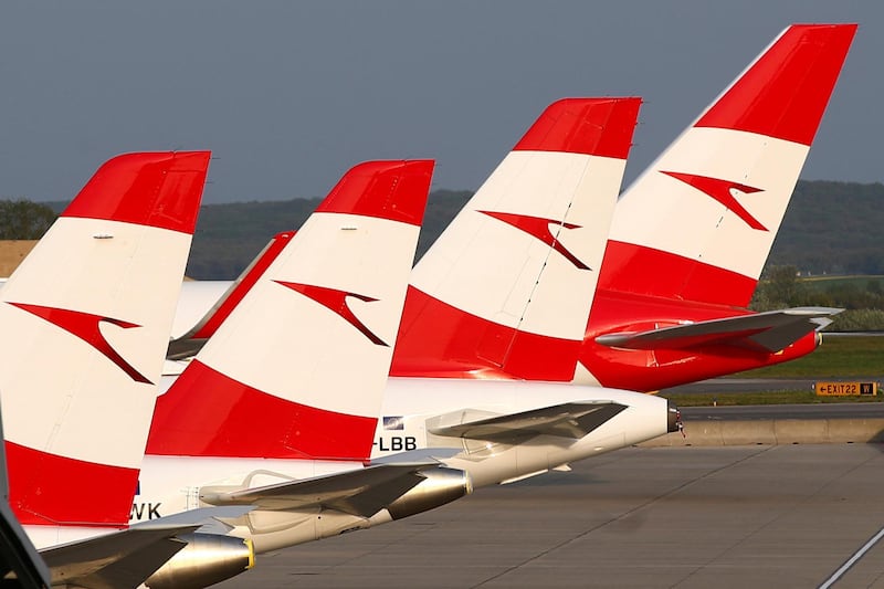 FILE PHOTO: Austrian Airlines planes are seen parked at Vienna International Airport during the spread of the coronavirus disease (COVID-19) in Schwechat, Austria, April 24, 2020. REUTERS/Lisi Niesner/File Photo