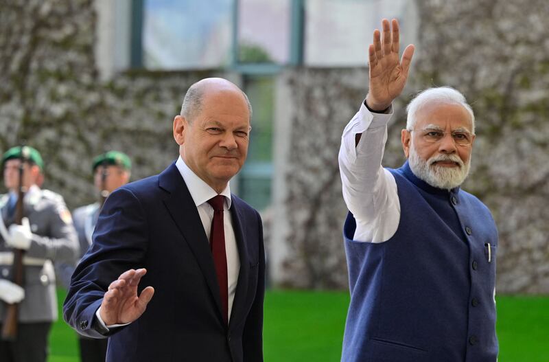 After meeting Mr Scholz in Berlin, Mr Modi called for talks to resolve the Russia-Ukraine conflict. AFP