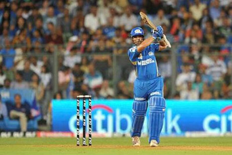 File picture from last year's IPL of Sachin Tendulkar, who set the tone for the win today with the bat against Pune. Sajjad Hussain / AFP