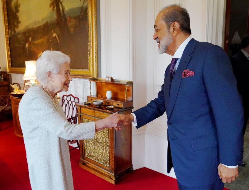 Queen Elizabeth receives Sultan Haitham bin Tariq Al Said of Oman during an audience at Windsor Castle in December 2021. Getty Images