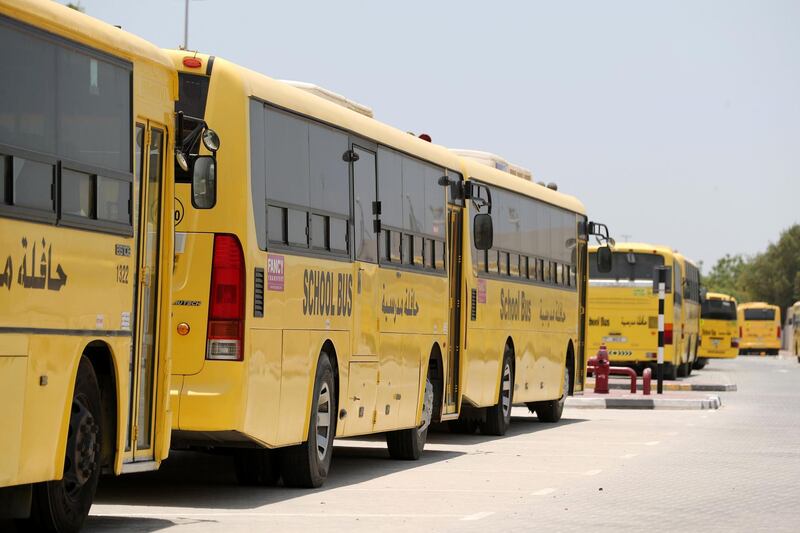 Dubai, United Arab Emirates - Reporter: N/A. News. Stock. General View of school bus' in Dubai. Monday, June 15th, 2020. Dubai. Chris Whiteoak / The National