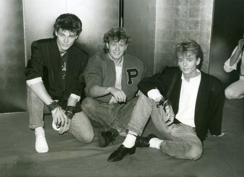 BR5AMG A-HA Norwegian pop group in 1986 from left: Morten Harket, Mags Furuholmen and Pal Waaktaar