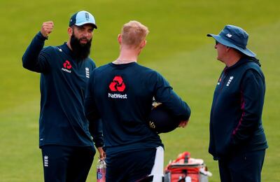 Cricket - ICC Cricket World Cup - England Nets - Emerald Headingley, Headingley, Britain - June 20, 2019  England's Moeen Ali and head coach Trevor Bayliss during nets  Action Images via Reuters/Lee Smith
