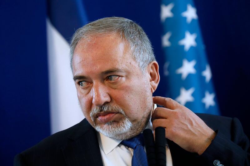 TEL AVIV, ISRAEL - APRIL 21: Israel's Minister of Defense Avigdor Lieberman listens during a joint news conference with U.S. Defense Secretary James Mattis at the Ministry of Defense on April 21, 2017 in Tel Aviv, Israel. (Photo by Jonathan Ernst - Pool / Getty Images)