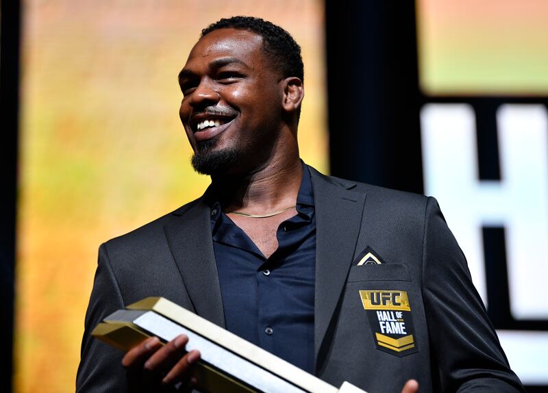 Jon Jones after being inducted into the UFC Hall of Fame during the UFC Hall of Fame Class of 2020 Induction Ceremony. Zuffa LLC