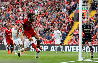 Soccer Football - Premier League - Liverpool vs Manchester United - Anfield, Liverpool, Britain - October 14, 2017   Liverpool's Mohamed Salah in action   REUTERS/Phil Noble    EDITORIAL USE ONLY. No use with unauthorized audio, video, data, fixture lists, club/league logos or "live" services. Online in-match use limited to 75 images, no video emulation. No use in betting, games or single club/league/player publications. Please contact your account representative for further details.