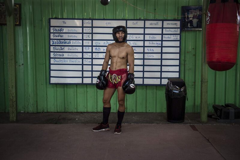 World Boxing Council (WBC) mini-flyweight champion, Wanheng Menayothin, waiting to spar during a training session in Bangkok. Lillian Suwanrumpha / AFP