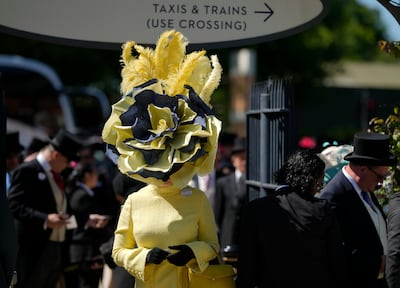 Racegoer Edite Ligere arrives for day one of the Royal Ascot horse racing meet, at Ascot Racecourse, in England, on June 14, 2022. Photo: Alastair Grant