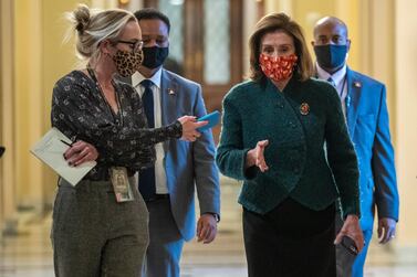 Speaker of the House Nancy Pelosi in the US Capitol in Washington, DC as the House voted to increase the 600 US dollar direct stimulus payment checks to 2,000 US dollars in line with President Trump's own demands. EPA