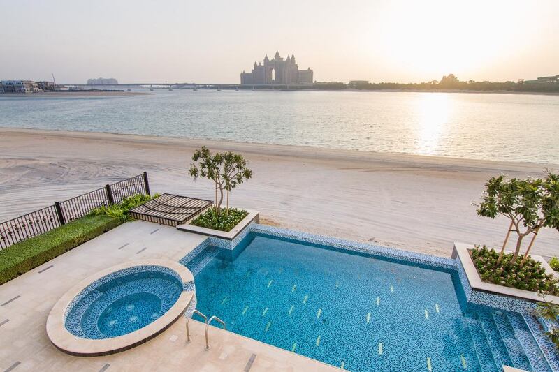 10: This brand new villa has full privacy and views of both the Atlantis and Burj Al Arab. The pool has golf leaf to reflect the sunlight, while inside the property there are three floors decorated in classic/modern style.