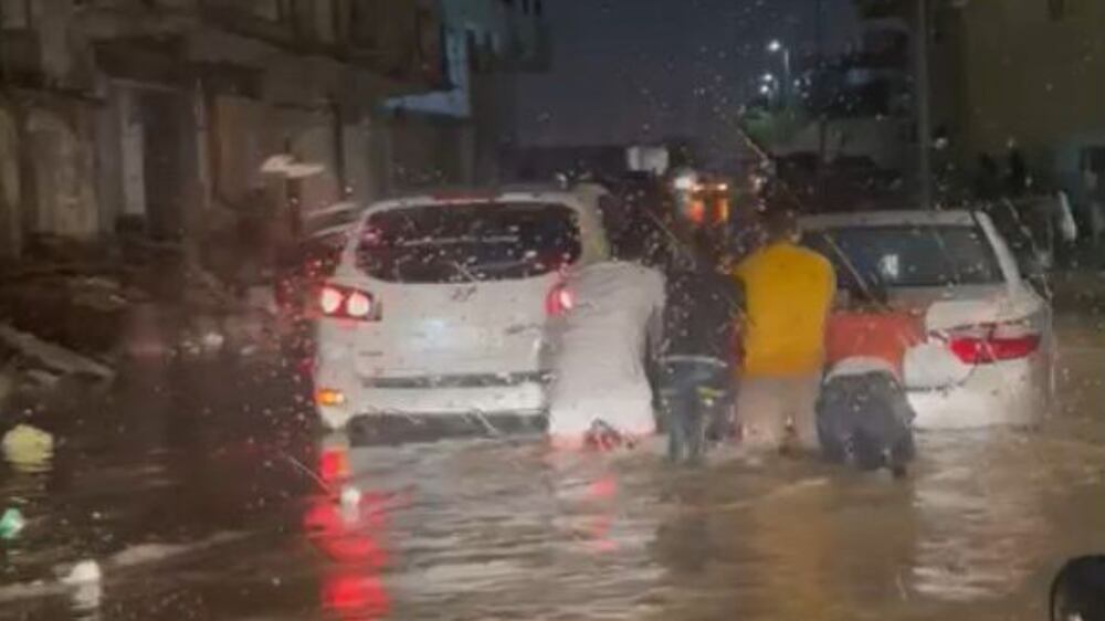 Scene from flooded streets in Jeddah on Sunday evening. Photo: The National