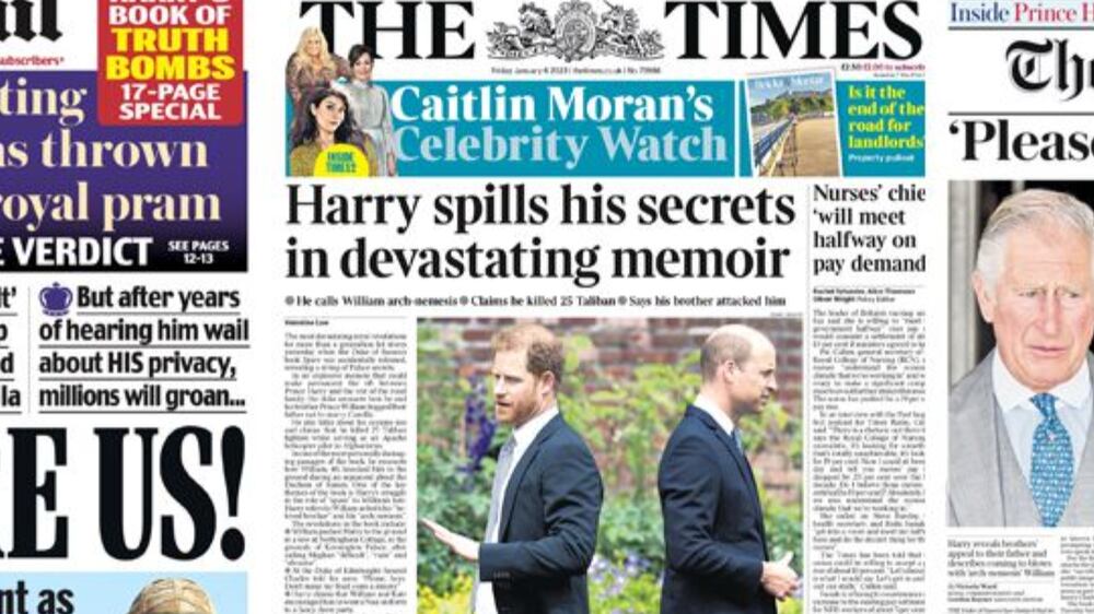 British Newspapers react to Prince Harry Book.