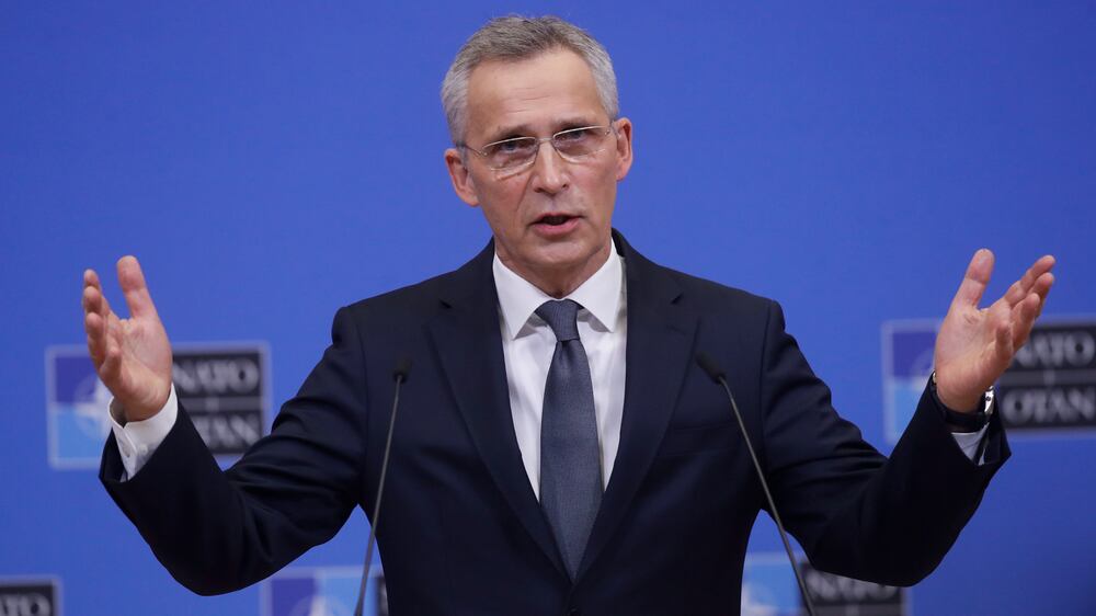 NATO Secretary General Jens Stoltenberg gives a press conference at the end of a Foreign affairs council  in Brussels, Belgium, 07 January 2022.  NATO hold an extraordinary online meeting of foreign ministers about the Russian military build-up on the border with Ukraine.  The meeting took place ahead to NATO-Russia Council on January 12.   EPA / OLIVIER HOSLET  /  POOL