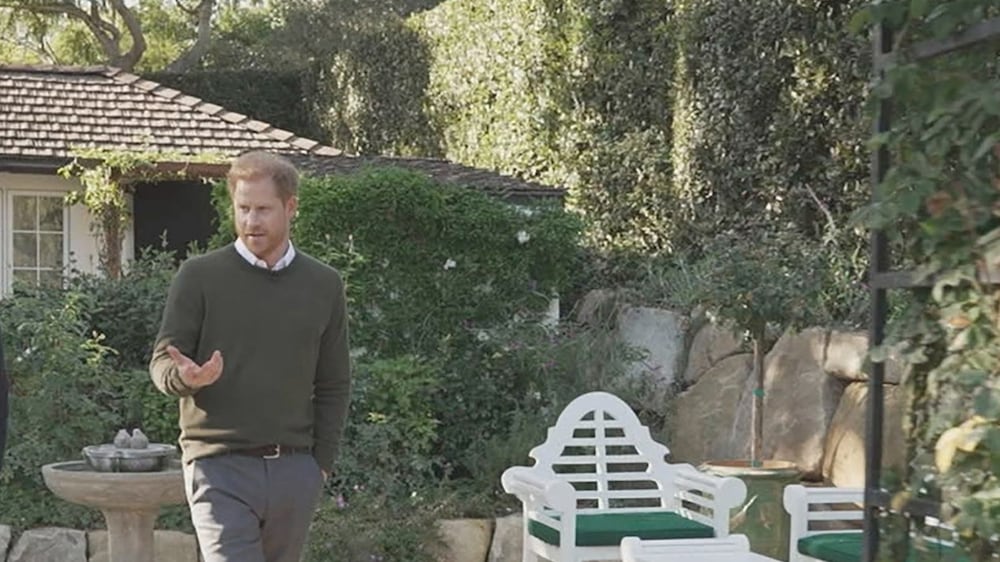 In this video grab provided by 60 Minutes, Anderson Cooper, left, and Prince Harry are seen during an interview.  The interview is set to air Sunday, Jan 8 on "60 Minutes. " (CBS / 60 Minutes via AP)