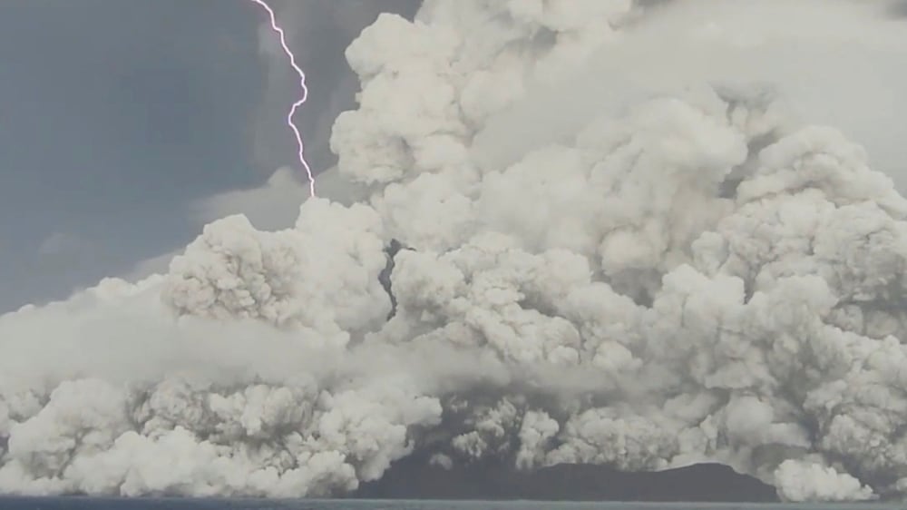 Plumes of smoke and volcanic ash seen in Tonga eruption