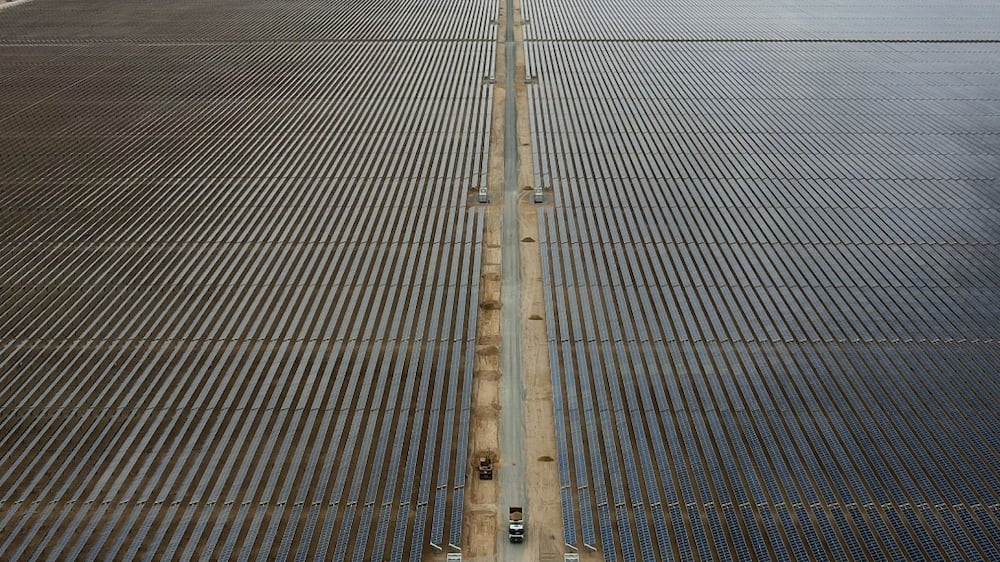 Aerial view of the Mohammed bin Rashid Al Maktoum Solar Park Phase 5 in Dubai. Pawan Singh / The National