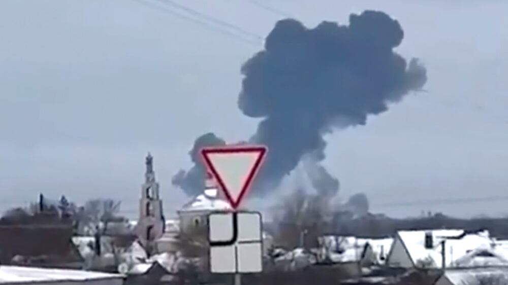 Moment military transport plane crashes in Russia