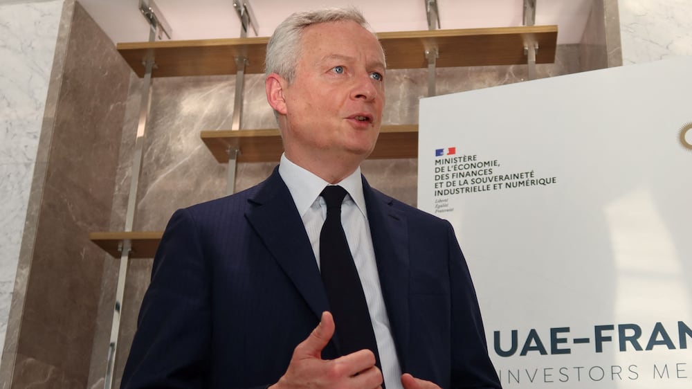 French Minister for Economy, Finance, Industry and Digital Security Bruno Le Maire speaks during a meeting with Dhaher bin Dhaher Al Mheiri, CEO of ADGM Authority (not pictured), in Abu Dhabi, United Arab Emirates, January 30, 2023.  REUTERS / AbdelHadi Ramahi