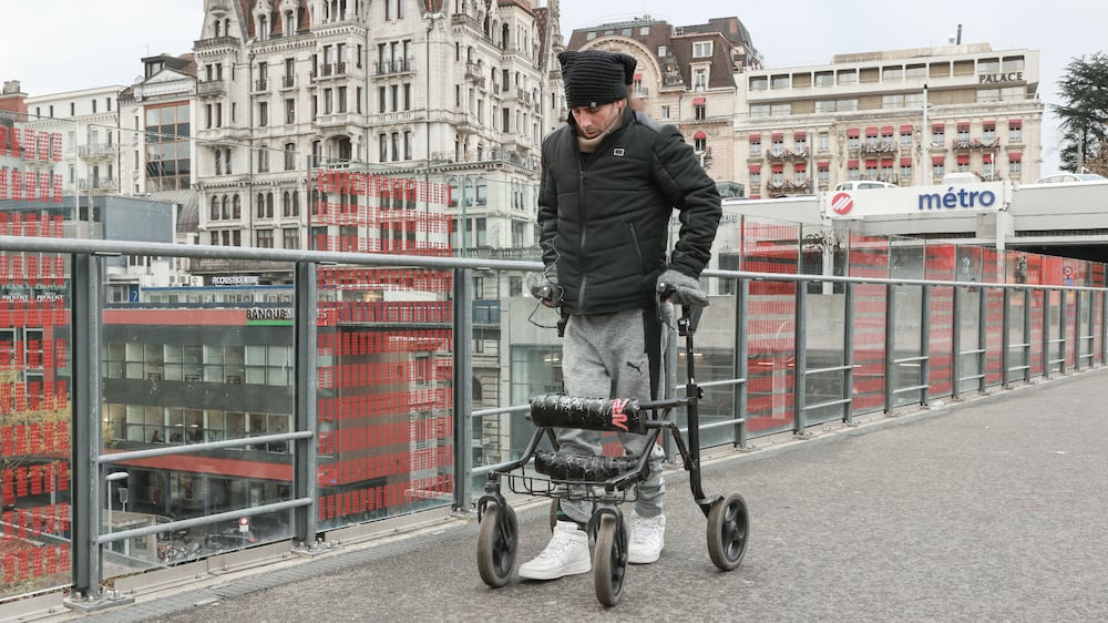 Undated EPFL handout photo of Michel Roccati, an Italian man who became paralysed after a motorcycle accident four years earlier, walks aided by the implants placed in August 2020. Issue date: Monday February 7, 2022.