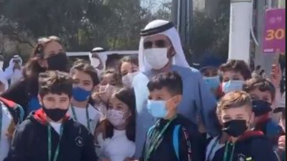 Sheikh Mohammed bin Rashid and Sheikh Hamdan meet schoolchildren at Expo 2020 Dubai