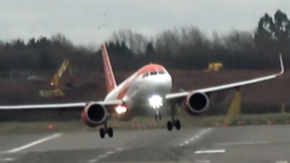 Terrifying moment plane struggles to land as Storm Dudley hits UK