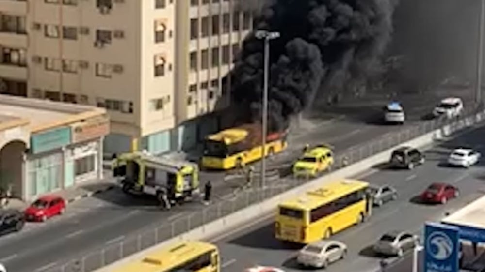 School bus becomes engulfed in flames in Sharjah