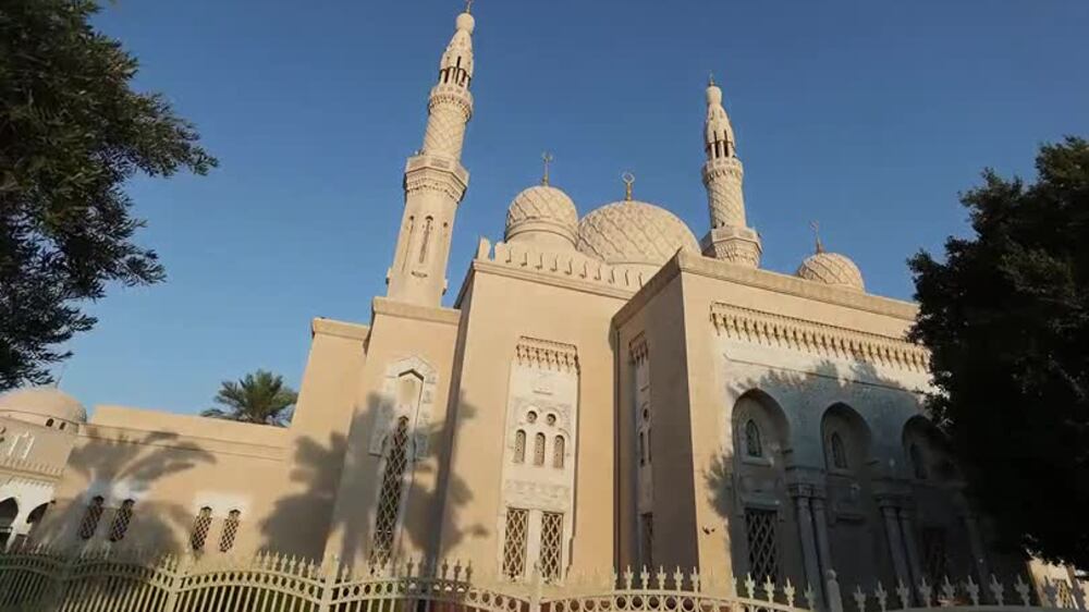 Jumeirah grand mosque at sundown