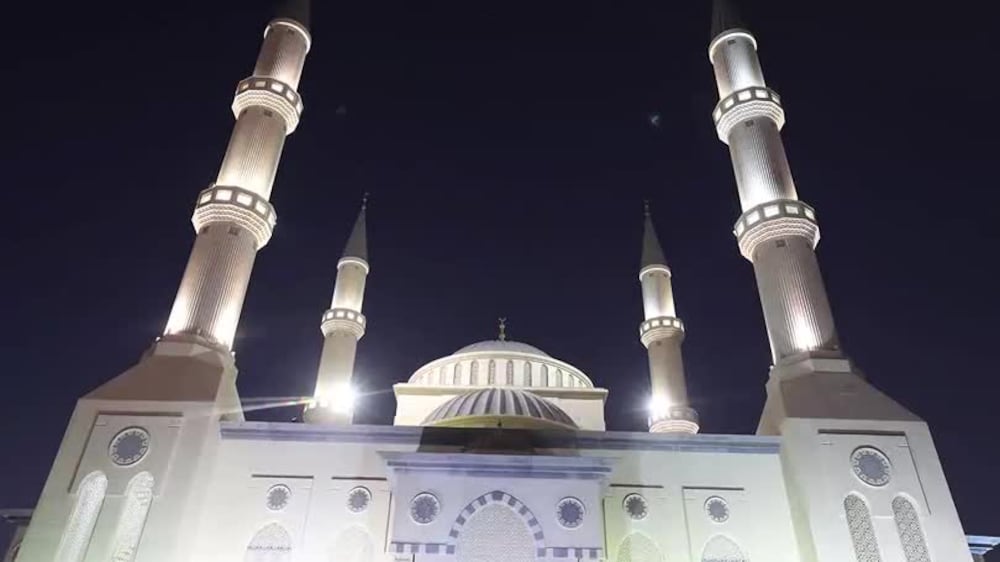 Al Farooq Omar Bin Al Khattab mosque at sundown