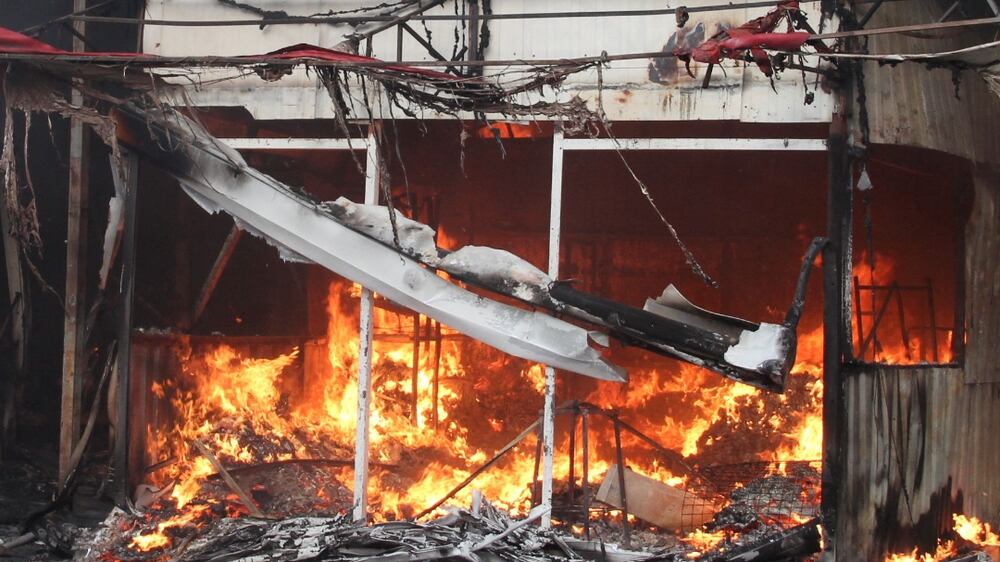 Biggest market in Ukraine's Kharkiv on fire after Russian strikes