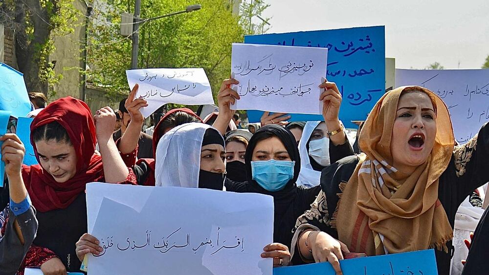 Afghan women protest against Taliban's decision to shut girls' schools