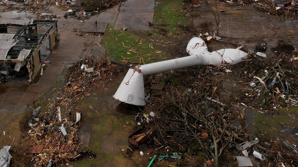 An aerial view of the wreckage in the town after thunderstorms spawning high straight-line winds and tornadoes ripped across the state in Rolling Fork, Mississippi, U. S. , March 26, 2023.  REUTERS / Cheney Orr