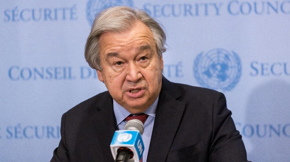 United Nations Secretary-General Antonio Guterres talks with reporters about UN efforts to help broker a humanitarian ceasefire between Russia and Ukraine at United Nations headquarters in New York, New York, USA, 28 March 2022.   EPA / JUSTIN LANE