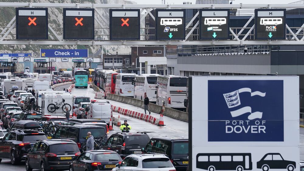 Traffic at the Port of Dover in Kent as the Easter getaway begins. The Port of Dover declared a critical incident as high levels of traffic caused coach passengers to experience lengthy delays. It comes as operators P&O Ferries and DFDS Seaways also reported delays to ferry and coach services, citing bad weather and hold-ups at French border controls as partly responsible for waits and queues. Picture date: Saturday April 1, 2023.