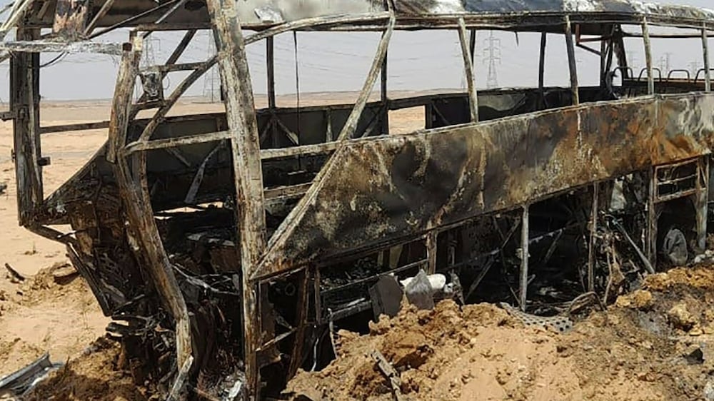 A picture shows the scene of a bus accident which occurred in early hours of April 13, 2022 when the vehicle collided with a car as it was transporting tourists on a road between Aswan and the famed Abu Simbel temple further south.  - Ten people, including five Egyptians, four French and one Belgian tourist were killed in the bus crash in southern Egypt, the governor of Aswan said.  Fourteen others -- eight French and six Belgians -- were taken to hospital with "broken bones, bruises and superficial injuries" but all were in a stable condition, the governor said in a statement released by his office. 

Subject : Bus accident

Body : 
Four French and one Belgian among 10 dead in a bus accident on the road between Aswan and Abou Semple.  PHOTO  /  STR


Sent from my Galaxy (Photo by AFP)