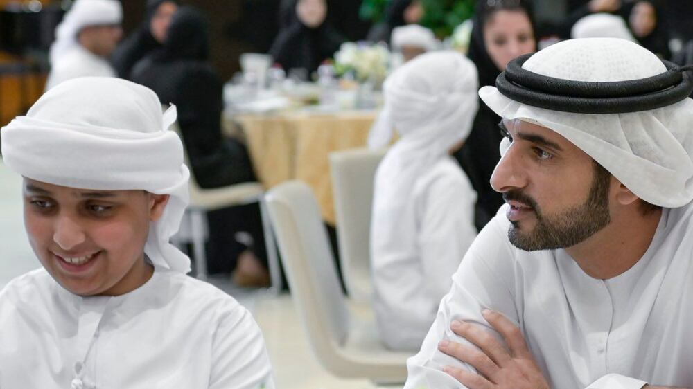Sheikh Hamdan attends an Iftar banquet with autistic children and their families at the Emirates Towers hotel in Dubai. Photo: Dubai Media Office