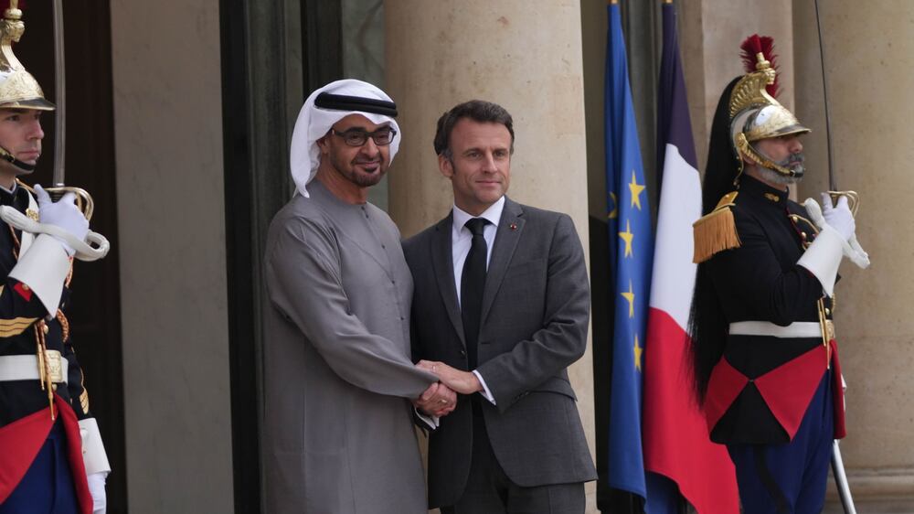 President Sheikh Mohamed meets France's Emmanuel Macron in Paris