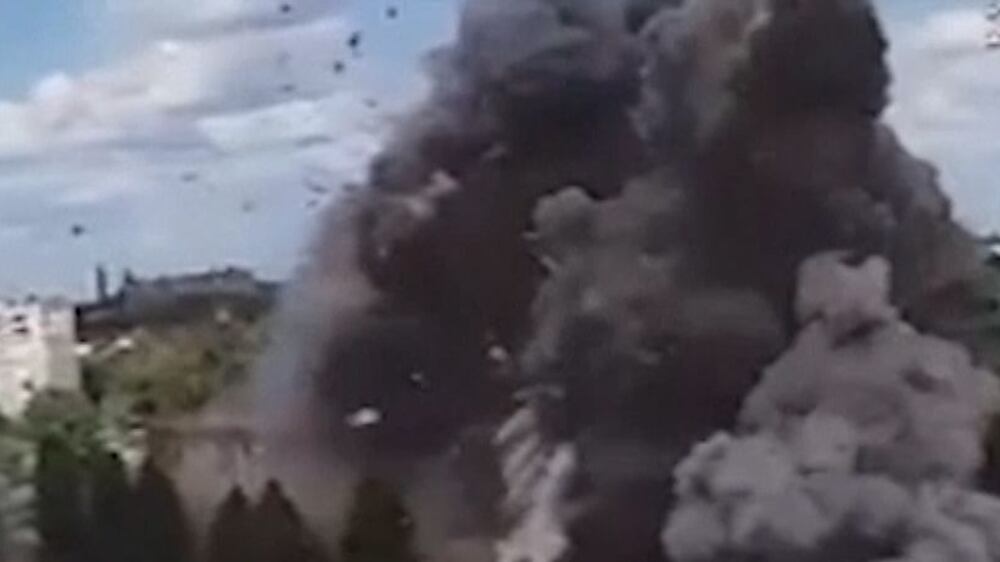 Shocking video shows explosion of House of Culture in Ukraine