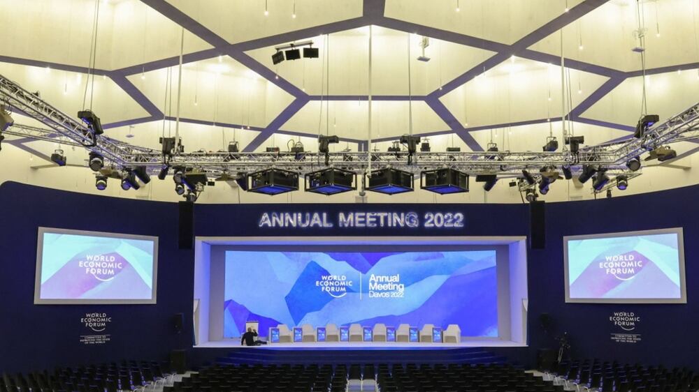 The main congress hall ahead of the World Economic Forum (WEF) in Davos, Switzerland, on Saturday, May 21, 2022.  The annual Davos gathering of political leaders, top executives and celebrities runs from May 22 to 26. Photographer: Hollie Adams / Bloomberg