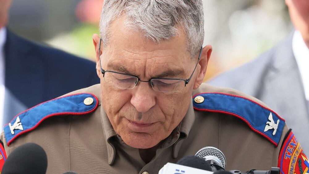 UVALDE, TEXAS - MAY 27: Steven C.  McCraw, Director and Colonel of the Texas Department of Public Safety, speaks during a press conference about the mass shooting at Robb Elementary School on May 27, 2022 in Uvalde, Texas.  McCraw held a press conference to give an update on the investigation into Tuesday's mass shooting where 19 children and two adults were killed at Robb Elementary School, and admitted that it was the wrong decision to wait and not breach the classroom door as soon as police officers were inside the elementary school.    Michael M.  Santiago / Getty Images / AFP
