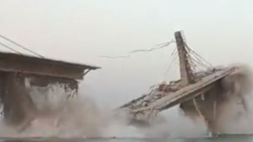 Moment suspension bridge collapses in India's Bihar state
