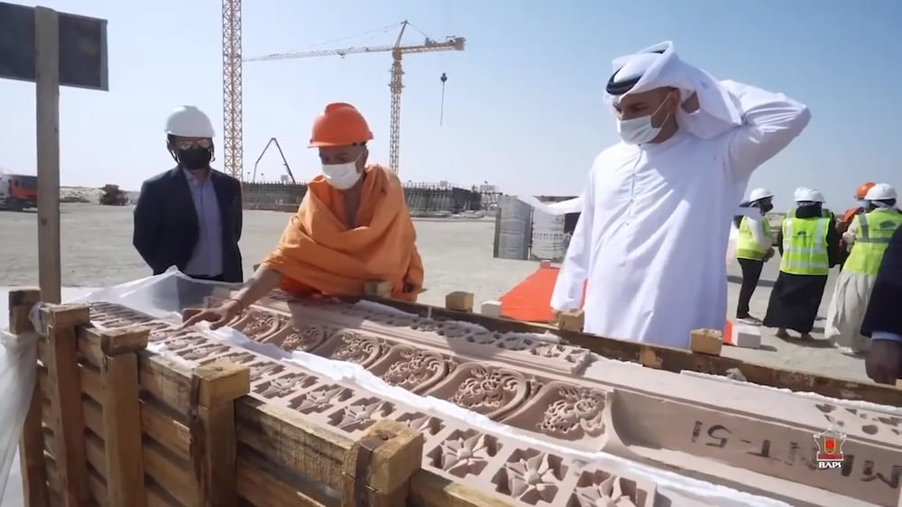 First stone pillars for Abu Dhabi's Hindu temple arrive in capital